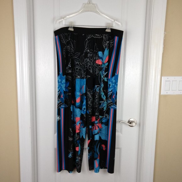 Susan Graver Womens Black Blue Floral Polyester Blend Relaxed Sweatpants - Picture 1 of 10